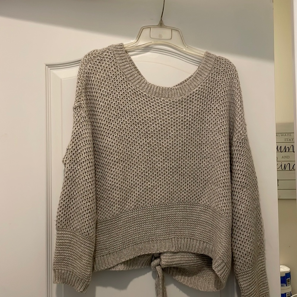 Express grey cable knit back-tie sweater